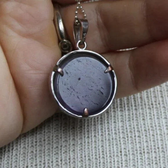 Silver Amythyst Moon Pendant on Sterling ballchain necklace - Picture 3 of 4